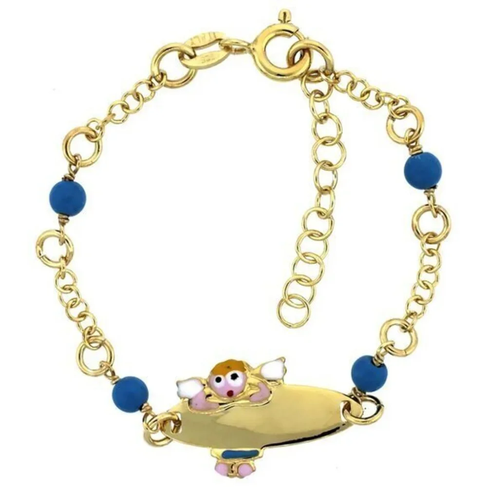 Gold platedr Rolo Link Baby ID Bracelet blue